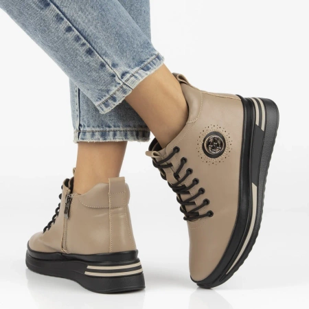 Beżowe skórzane botki damskie ANITA