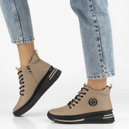 Beżowe skórzane botki damskie ANITA