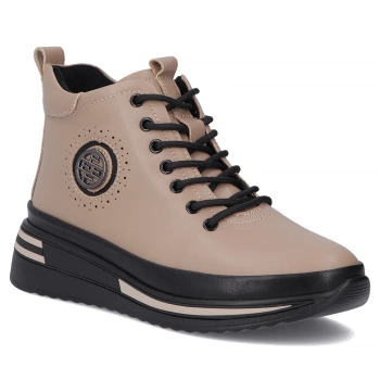 Beżowe skórzane botki damskie ANITA