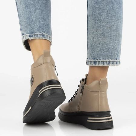 Beżowe skórzane botki damskie ANITA