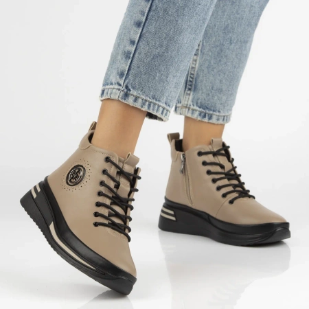 Beżowe skórzane botki damskie ANITA