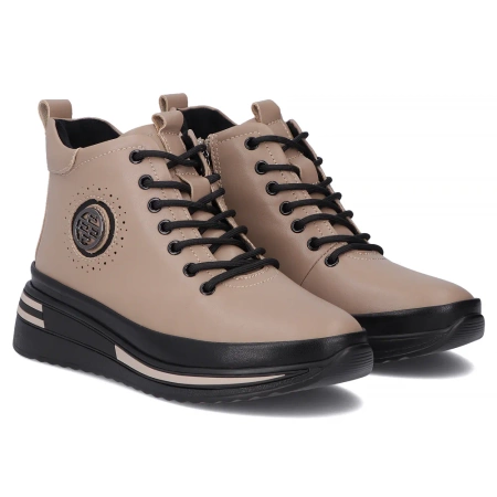 Beżowe skórzane botki damskie ANITA