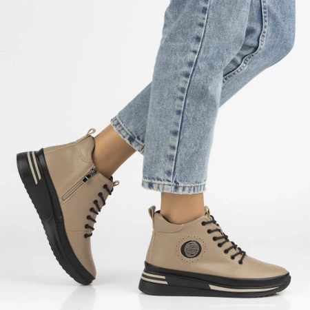 Beżowe skórzane botki damskie ANITA